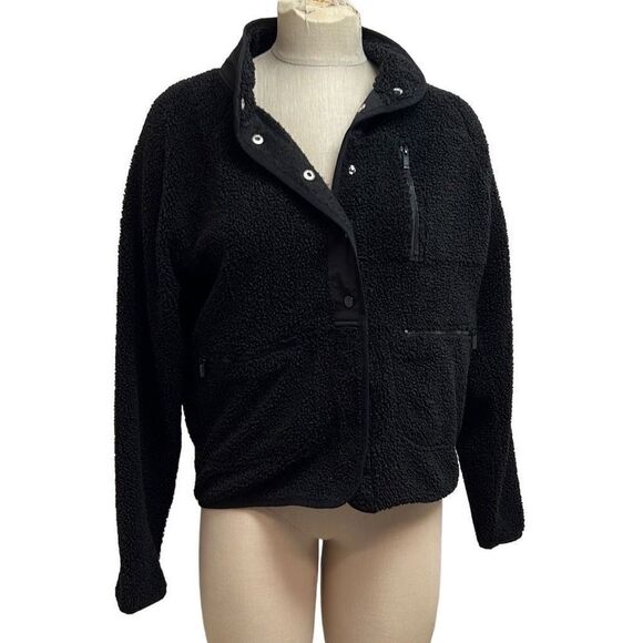 Pink Victoria’s Secret Black Snap Front Sherpa Jacket Size XS - Picture 1 of 7